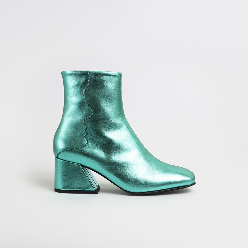 GALAXY - Emerald Green Metallic Mid Heel Boots