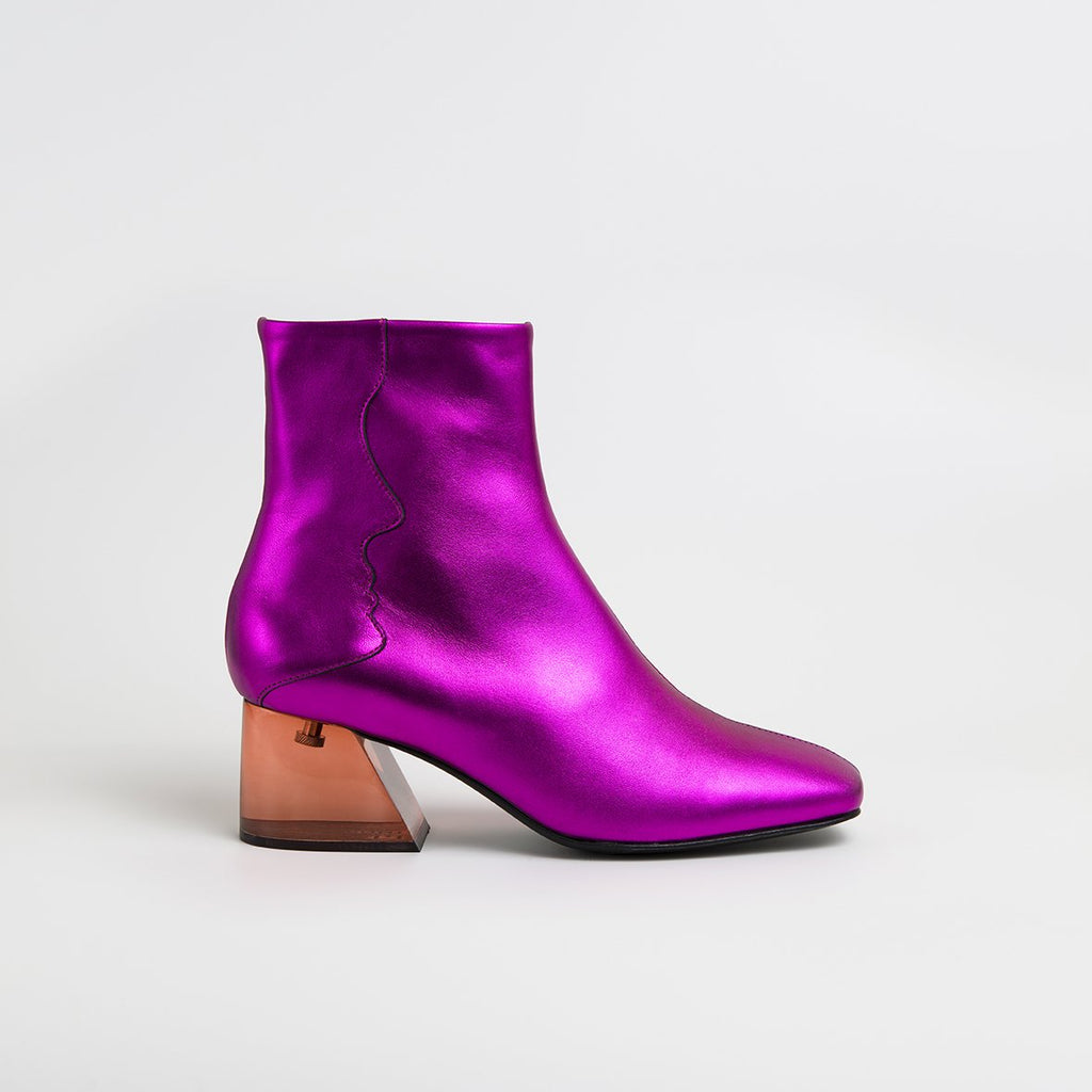 GALAXY - Fuchsia Metallic Mid Heel Boots