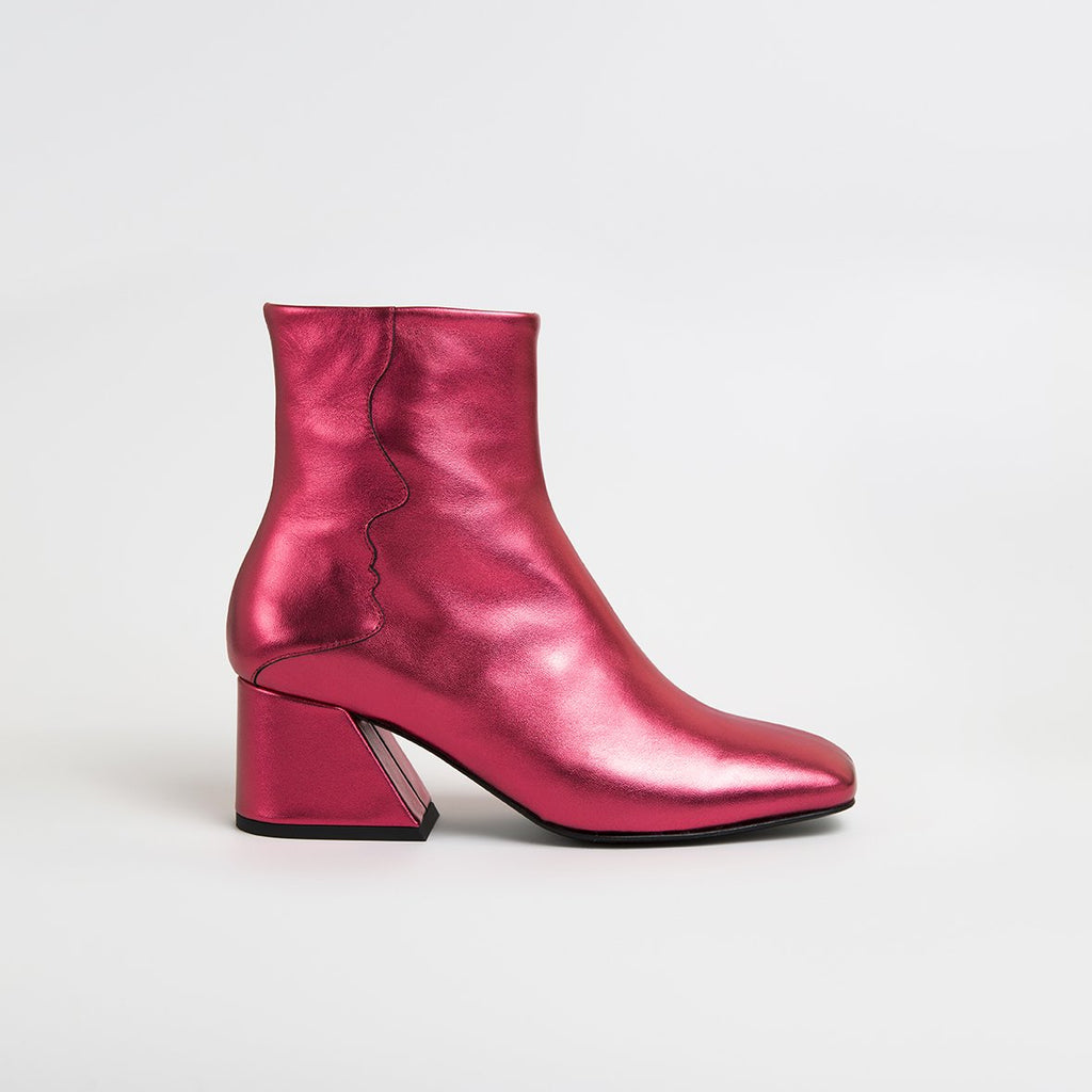 GALAXY - Red Metallic Mid Heel Boots